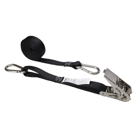 US CARGO CONTROL 1" x 10' Black Stainless Steel Thumb Ratchet Strap w/ Carabiner Clips 1610SHOOK35-BLK